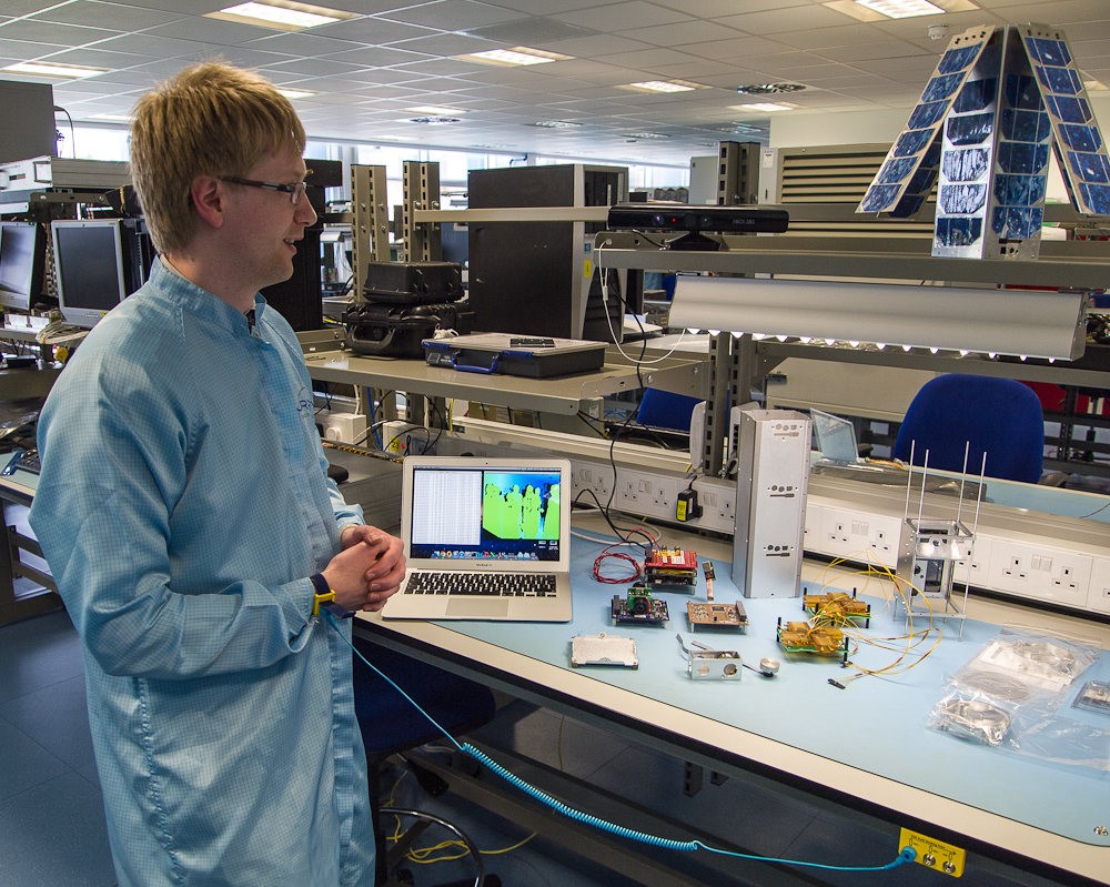 Dr Chris Bridges M6OBC / 2E0OBC working on STRaND-1 - Image credit Surrey Space Centre