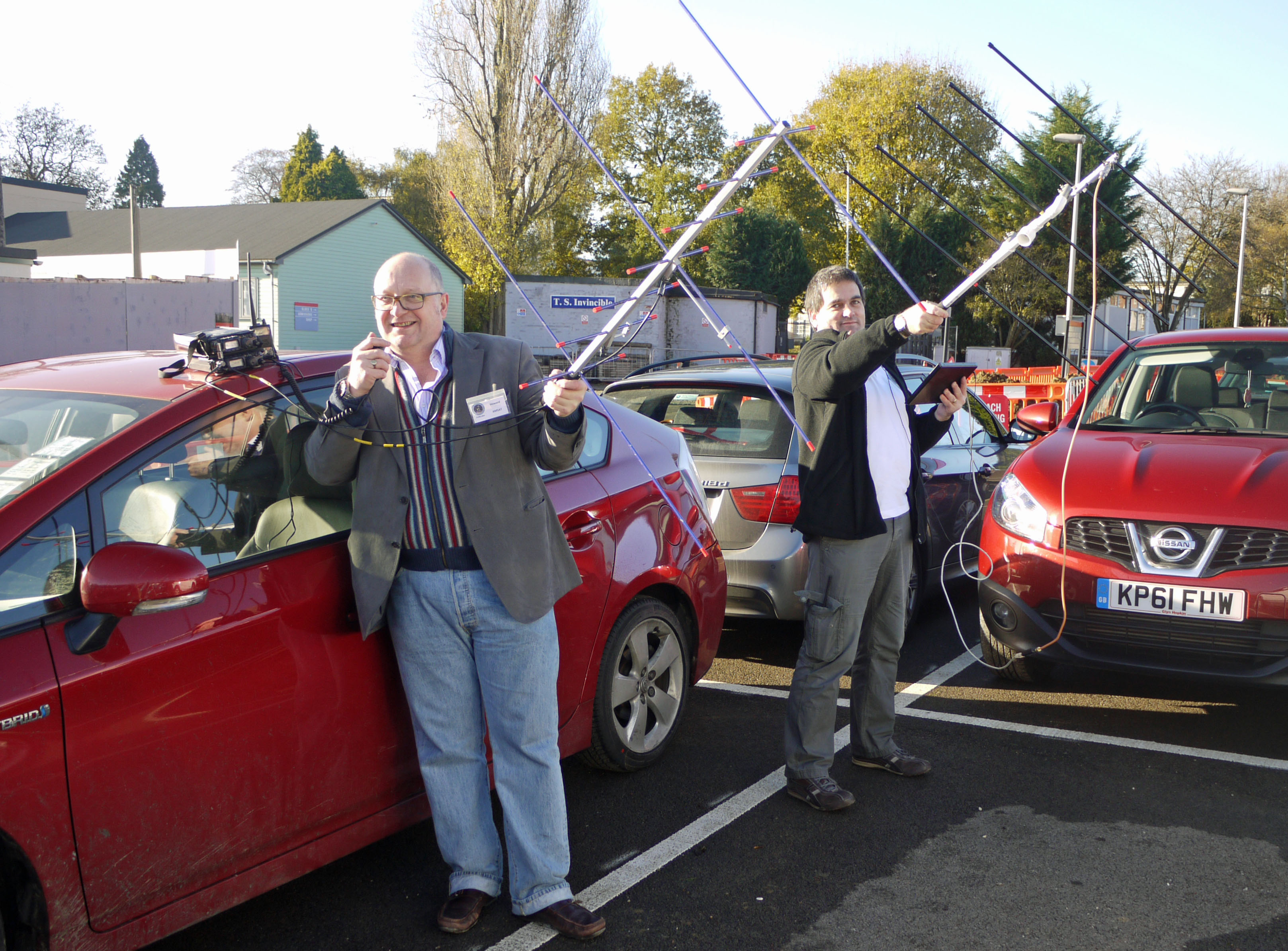 Howard Long G6LVB working AO-73 while Ciaran Morgan M0XTD captures the downlink passband data using a FUNcube Dongle Pro+ and Microsoft Surface Tablet