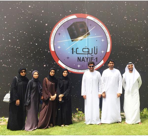 Nayif-1 team members after completion of the assembly and integration of the CubeSat