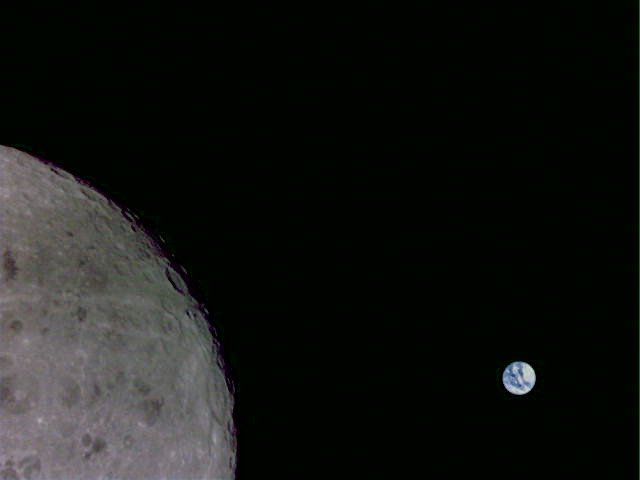 SSDV image of Moon and Earth taken by LO94 (DSLWP-B) - Credit Cees Bassa