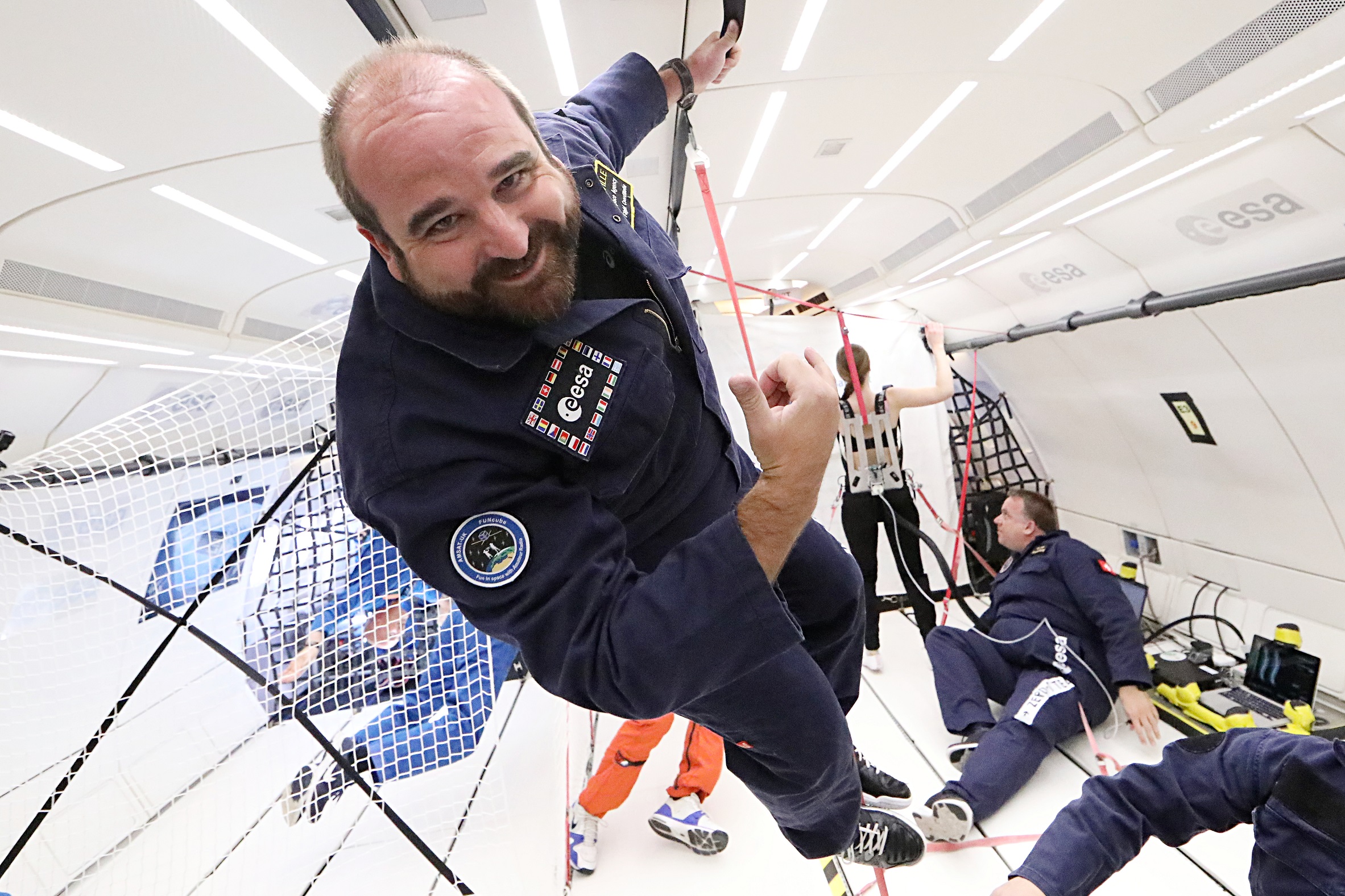 Neil Melville-Kenney PA9N wearing FUNcube Patch on ESA PFC 71 - Credit Novespace and ESA