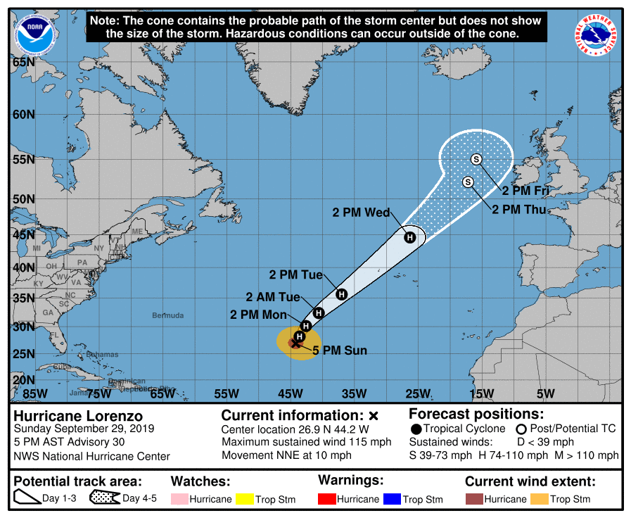 Hurricane Lorenzo estimated track