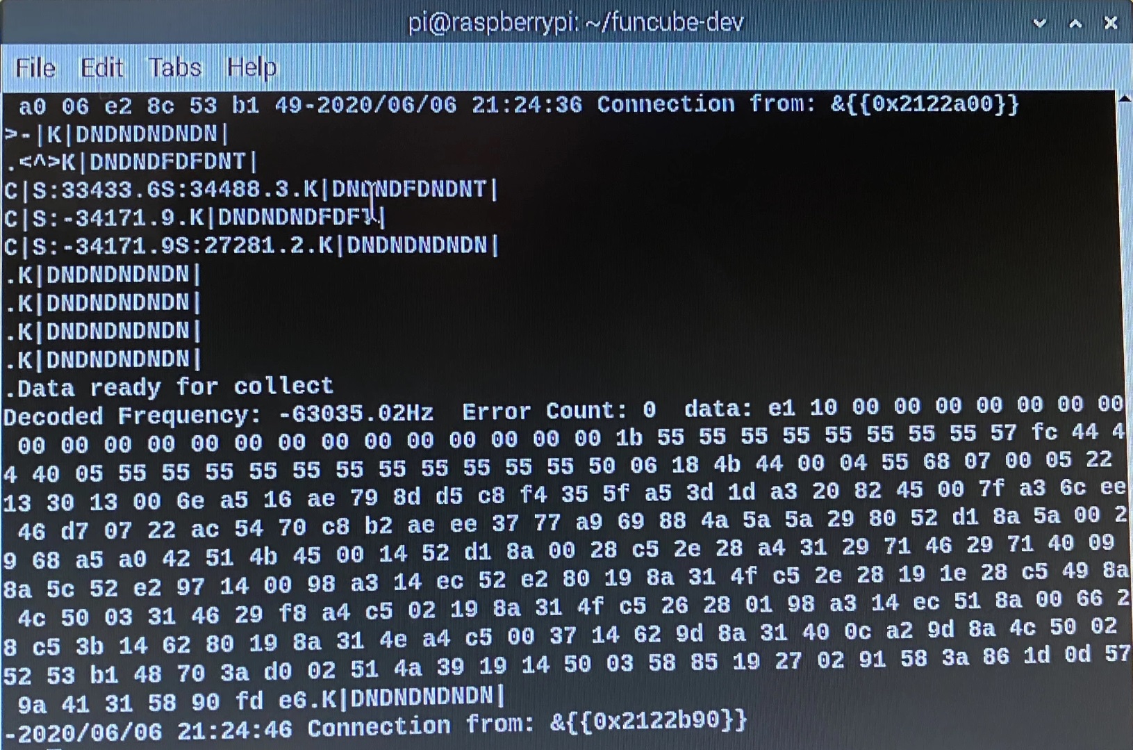 RPi decoder receiving telemetry from JY1Sat in Interactive mode