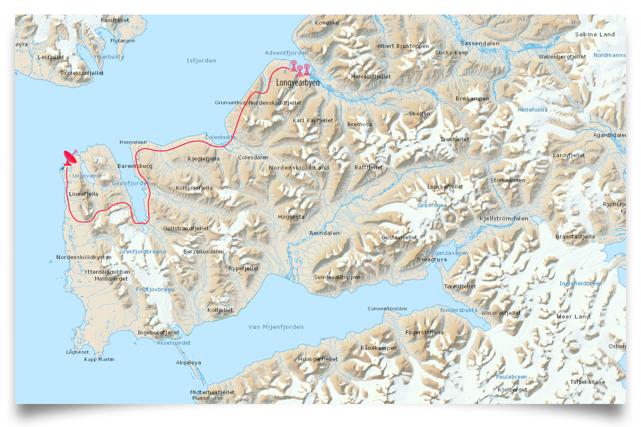 Map of Svalbard showing the QO-100 station location