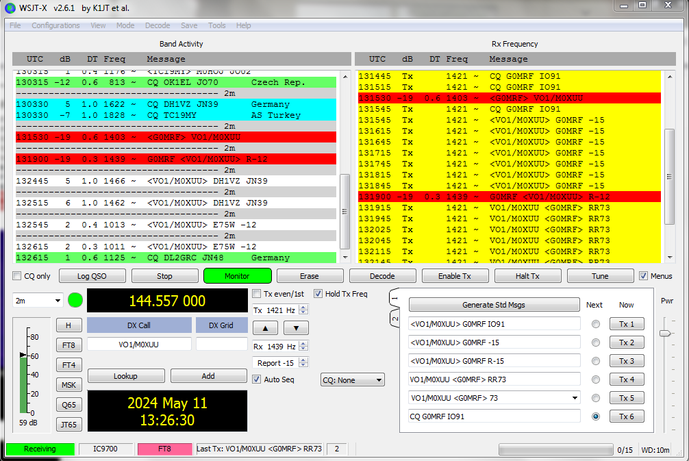 First Newfoundland contact via QO-100 between VO1/M0XUU and G0MRF