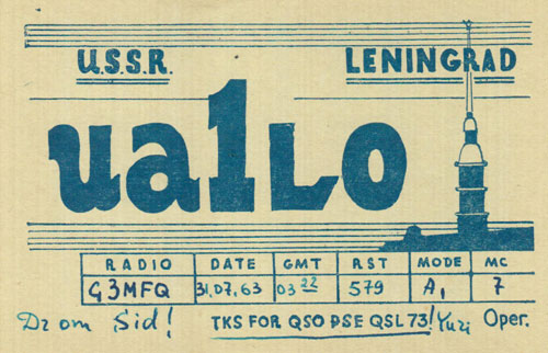 1963 UA1LO QSL Card from Yuri Babkov